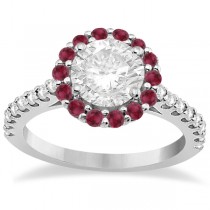 Round Halo Diamond & Ruby Engagement Ring 18K White Gold (1.16ct)