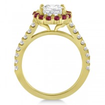 Round Halo Diamond & Ruby Engagement Ring 18K Yellow Gold (1.16ct)