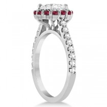 Halo Diamond & Ruby Bridal Engagement Ring Set 14K White Gold (1.54ct)