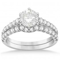 Graduated Diamond Six Prong Bridal Set Setting 14k White Gold (0.60ct)