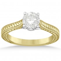 Diamond Antique Style Filigree Engagement Ring 14k Two Tone Gold .06ct