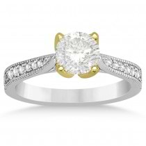 Milgrain Pave Diamond Engagement Ring 14k Two Tone Gold (0.15ct)