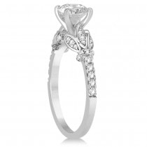 Diamond Floral Engagement Ring Bridal Set 14k White Gold (0.49ct)