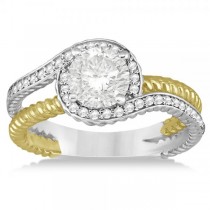 Diamond Twisted Rope Halo Engagement Ring 14k Mixed Metal Gold 0.20ct