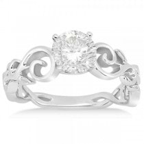 Diamond Flower Swirl Solitaire Engagement Ring Setting 14k White Gold
