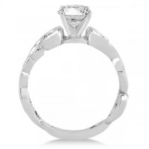 Diamond Flower Swirl Solitaire Bridal Ring Set  14k White Gold