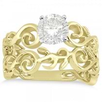 Diamond Flower Swirl Bridal Set Setting 14k Yellow Gold