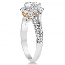 Diamond Round & Baguette Halo Engagement Ring 14k White Gold (0.49ct)