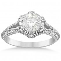 Diamond Round & Baguette Halo Bridal Ring Set 14k White Gold (0.63ct)