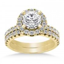 Diamond Accented Halo Bridal Set 18k Yellow Gold (0.97ct)