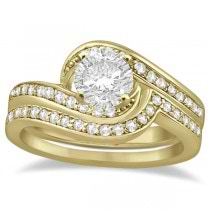 Pave Diamond Swirl Engagement Ring Bridal Set 14k Yellow Gold (0.44ct)