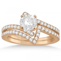 Twisted Diamond Engagement Ring & Wedding Band 14K Rose Gold 0.52ct
