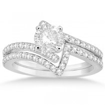 Twisted Diamond Engagement Ring & Wedding Band 18K White Gold 0.52ct