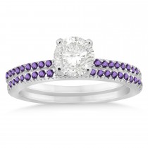 Amethyst Accented Bridal Set Setting 14k White Gold (0.39ct)