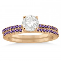 Amethyst Accented Bridal Set Setting 18k Rose Gold 0.39ct