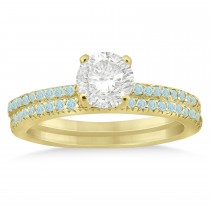 Aquamarine Accented Bridal Set Setting 14k Yellow Gold 0.39ct