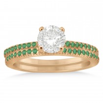 Emerald Accented Bridal Set Setting 18k Rose Gold 0.39ct