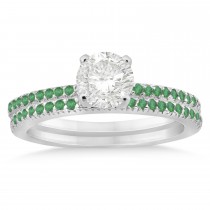 Emerald Accented Bridal Set Setting 18k White Gold 0.39ct