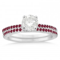 Ruby Accented Bridal Set Setting 18k White Gold 0.39ct