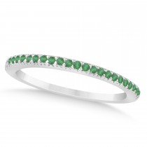 Emerald Accented Wedding Band 14k White Gold 0.21ct