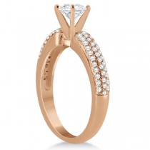 Triple Row Pave Diamond Engagement Ring & Band 14K Rose Gold  0.78ct
