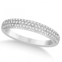 Triple Row Pave Diamond Engagement Ring & Band 14K White Gold 0.78ct