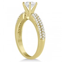 Triple Row Pave Diamond Engagement Ring & Band 14K Yellow Gold 0.78ct