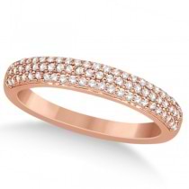 Triple Row Pave Diamond Engagement Ring & Band 18k Rose Gold 0.78ct