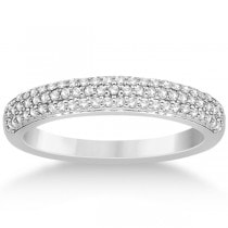 Triple Row Pave Diamond Engagement Ring & Band 18k White Gold 0.78ct