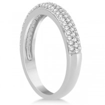 Triple Row Pave Diamond Engagement Ring & Band 18k White Gold 0.78ct
