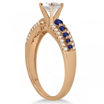 Three-Row Blue Sapphire Diamond Engagement Ring 14k Rose Gold 0.55ct