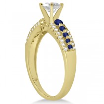 Three-Row Blue Sapphire Diamond Engagement Ring 18k Yellow Gold 0.55ct