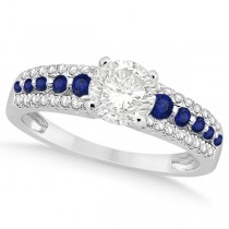 Three-Row Blue Sapphire Diamond Engagement Ring Palladium 0.55ct