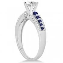 Three-Row Blue Sapphire Diamond Engagement Ring Platinum 0.55ct