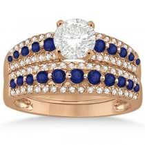 Three-Row Blue Sapphire & Diamond Bridal Set 14k Rose Gold (1.18ct)