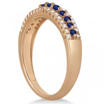 Three-Row Blue Sapphire & Diamond Bridal Set 14k Rose Gold (1.18ct)