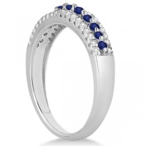 Three-Row Blue Sapphire & Diamond Bridal Set 14k White Gold (1.18ct)