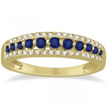 Three-Row Blue Sapphire & Diamond Bridal Set 14k Yellow Gold (1.18ct)