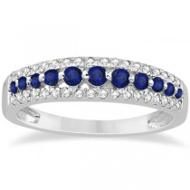 Three-Row Blue Sapphire & Diamond Bridal Set 18k White Gold (1.18ct)