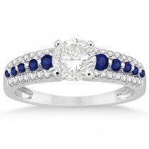 Three-Row Blue Sapphire & Diamond Bridal Set Platinum (1.18ct)