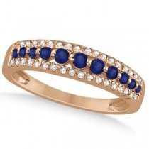 Three-Row Blue Sapphire & Diamond Wedding Band 14k Rose Gold 0.63ct