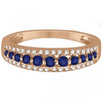 Three-Row Blue Sapphire & Diamond Wedding Band 18k Rose Gold 0.63ct