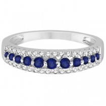 Three-Row Blue Sapphire & Diamond Wedding Band 18k White Gold 0.63ct
