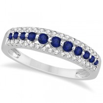 Three-Row Blue Sapphire & Diamond Wedding Band Palladium 0.63ct