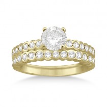 Bezel Diamond Engagement Ring & Matching Band 14k Yellow Gold (0.83ct)