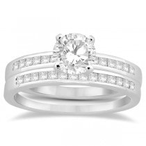 Channel Princess Cut Diamond Bridal Ring Set 18k White Gold (0.35ct)