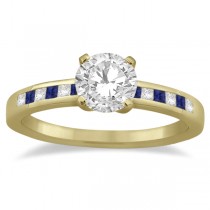 Princess Diamond & Blue Sapphire Bridal Ring Set 14k Yellow Gold (0.54ct)