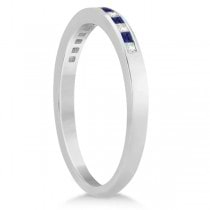 Princess Diamond & Blue Sapphire Bridal Ring Set Palladium (0.54ct)