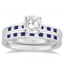 Princess Diamond & Blue Sapphire Bridal Ring Set Platinum (0.54ct)
