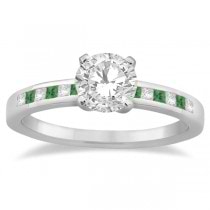 Princess Cut Diamond & Emerald Engagement Ring 14k White Gold (0.20ct)